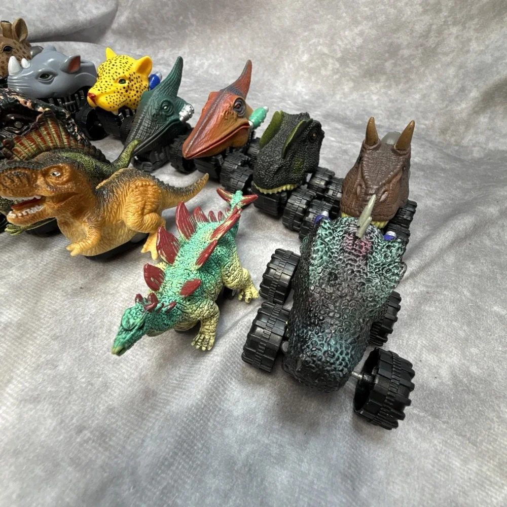 Dinosaur Monster Truck Toy Pull-Back Dino Animal Head Cars Lot Of 14